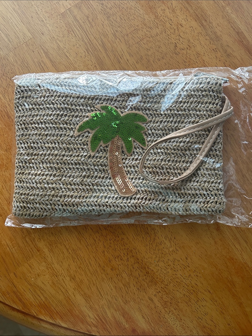 Kathy Ireland Woven Palm Tree Wristlet Clutch - Green Accent